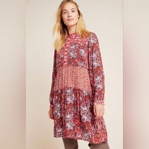 Maeve Anthropologie Esther Tiered Patchwork Dress Size Small Petite